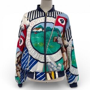 Vintage LINE-UP Golf Print Bomber Jacket Women’s L Made in Canada Nylon Zip-Up
